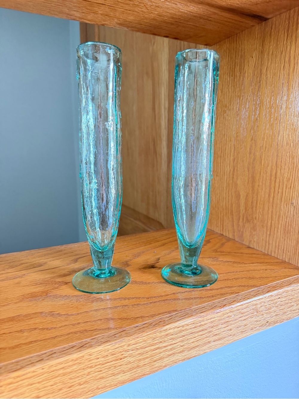 Handblown recycled Aqua Glass champagne flutes - Pair